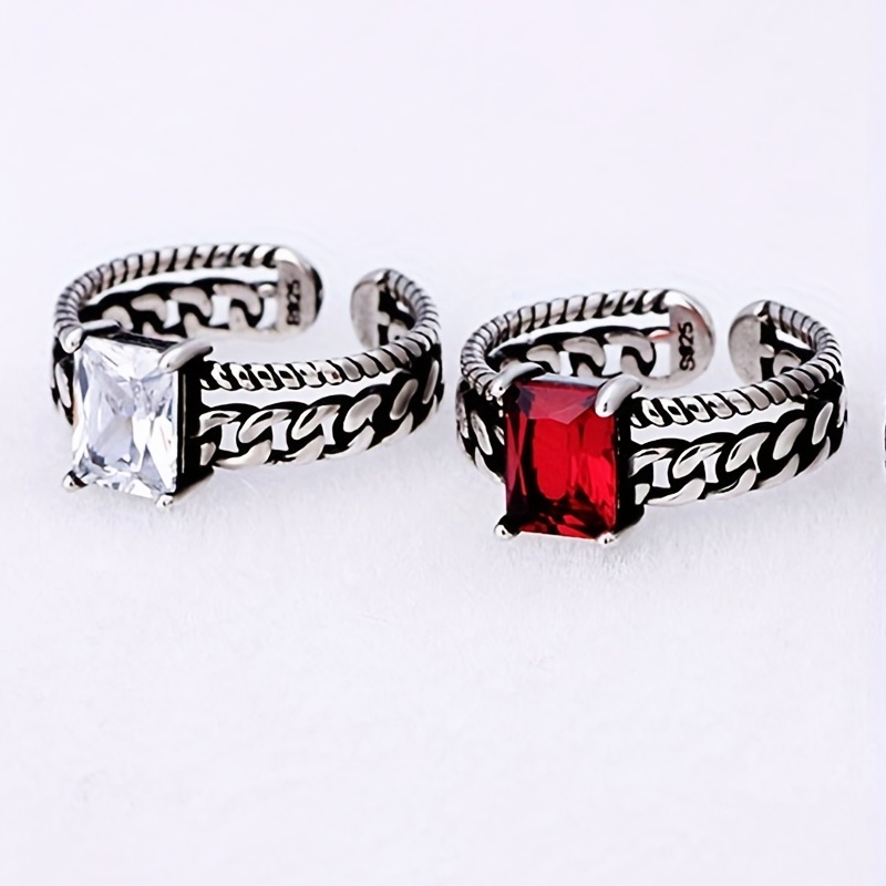 Men's Vintage Twisted Chain Gemstone Ring Adjustable Ring