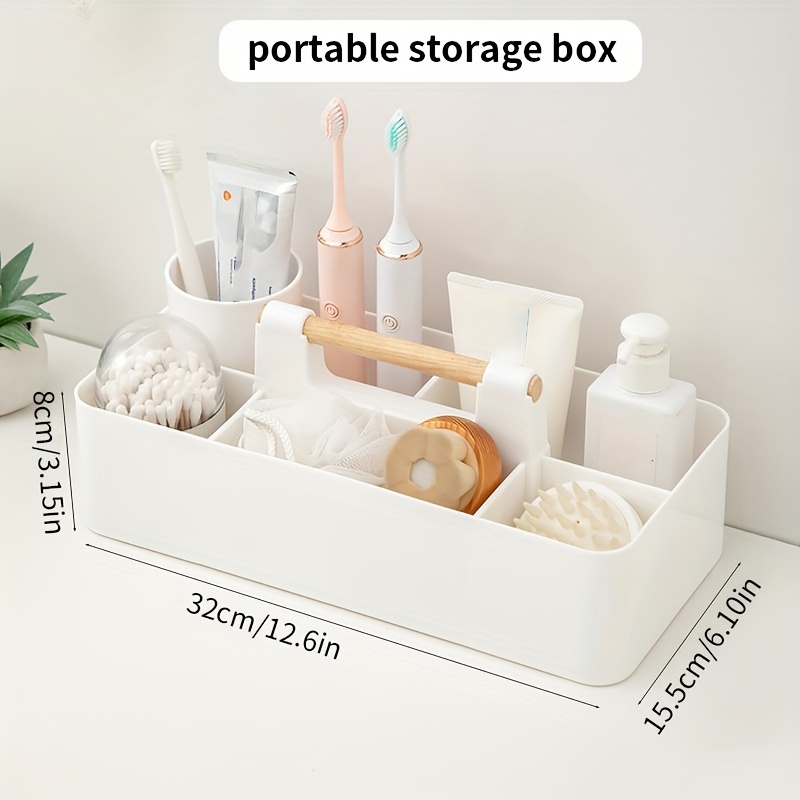 stackable bathroom organizer portable storage box with compartments for cosmetics toiletries more durable plastic contemporary design Product details 2