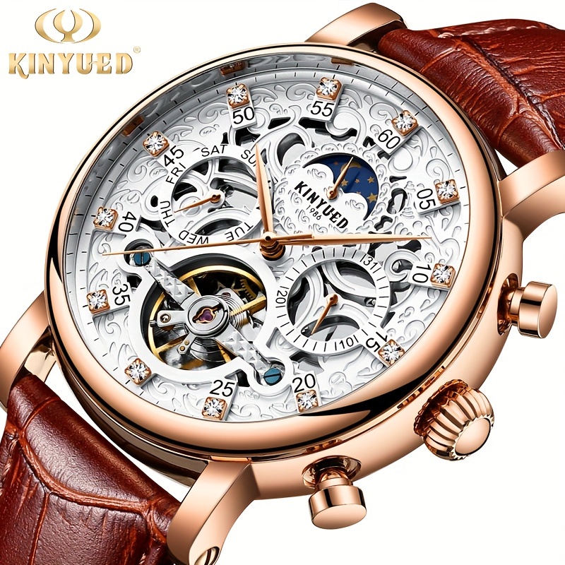 Gentlemen s Watch Men s Watch Rose Golden Artificial Diamond Automatic Hollowed Tourbillon 4.3cm Dial Mechanical Watch Men s Waterproof Mechanical Watch