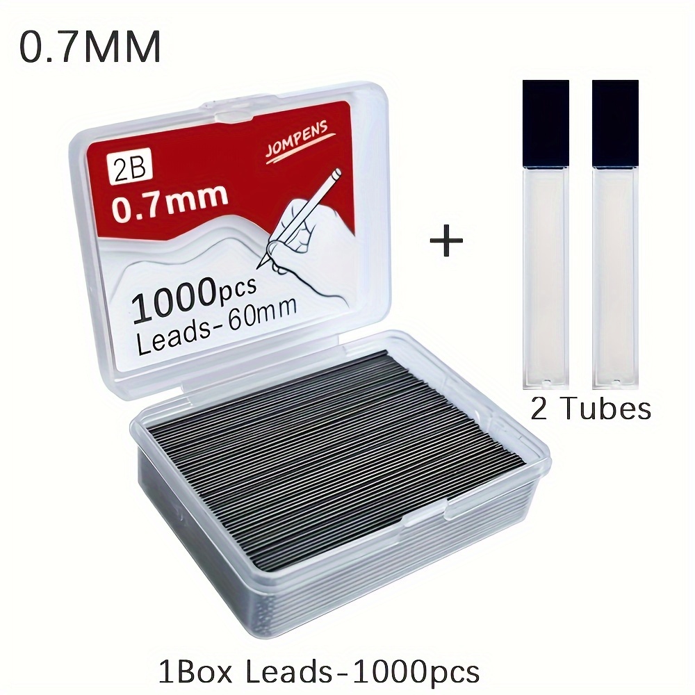 TEMU 700/1000pcs Mechanical Pencil Lead 0.5 0.7 0.9mm 2b 60mm Art Drawing Automatic Pencil Replaceable Refills With 2 Tubes Stationery