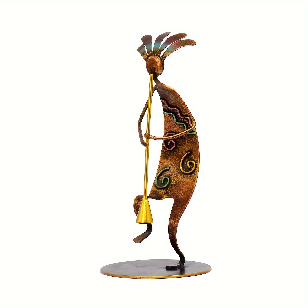 Image of 1pc Dancing Native American Metal Sculpture - Versatile Home & Garden Decor For Living Room, Bedroom, Study, And Outdoor Spaces