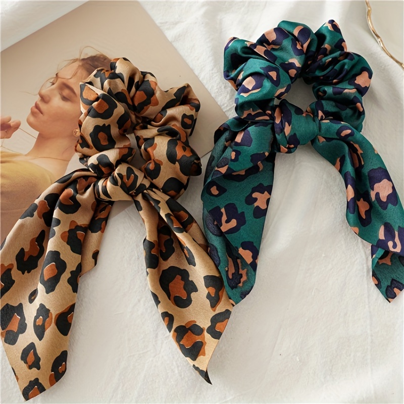 Leopard Pattern Satin Hair Scrunchies No Damage Soft - Temu