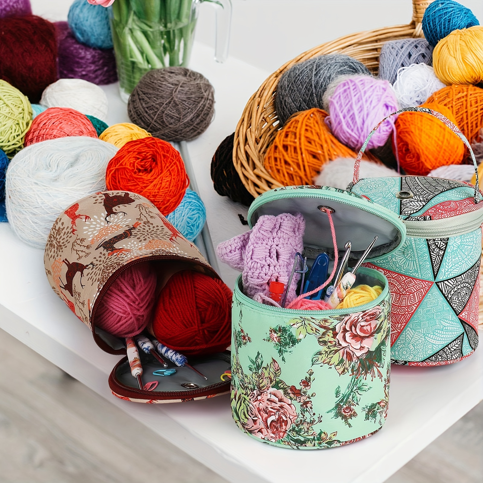 Round Knitted Storage Bag Knitted Crochet Yarn Bag Crochet - Temu