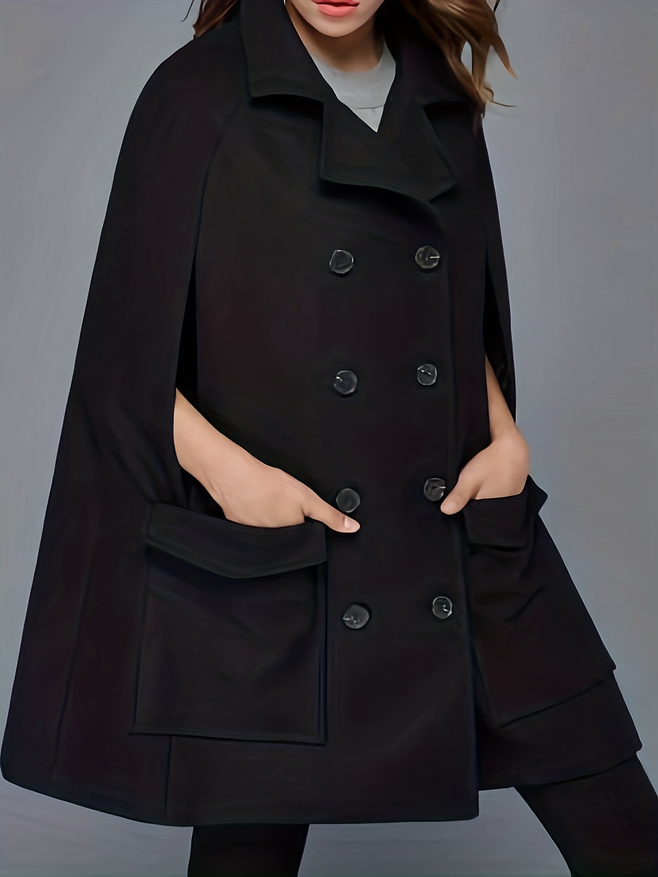 Plus Size Elegant Coat Women's Plus Solid Cape Sleeve Double - Temu Canada