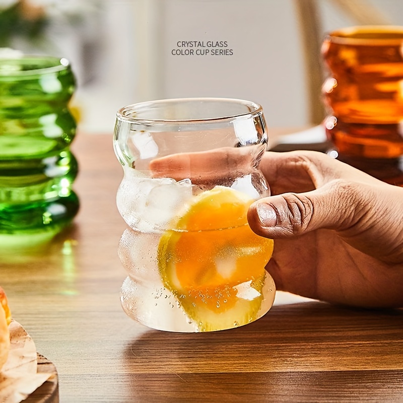 1pc, Ribbed Glass Water Cup, Clear Glass Coffee Cups, Creative Drinking  Cups, Summer Winter Drinkware, Home Kitchen Items