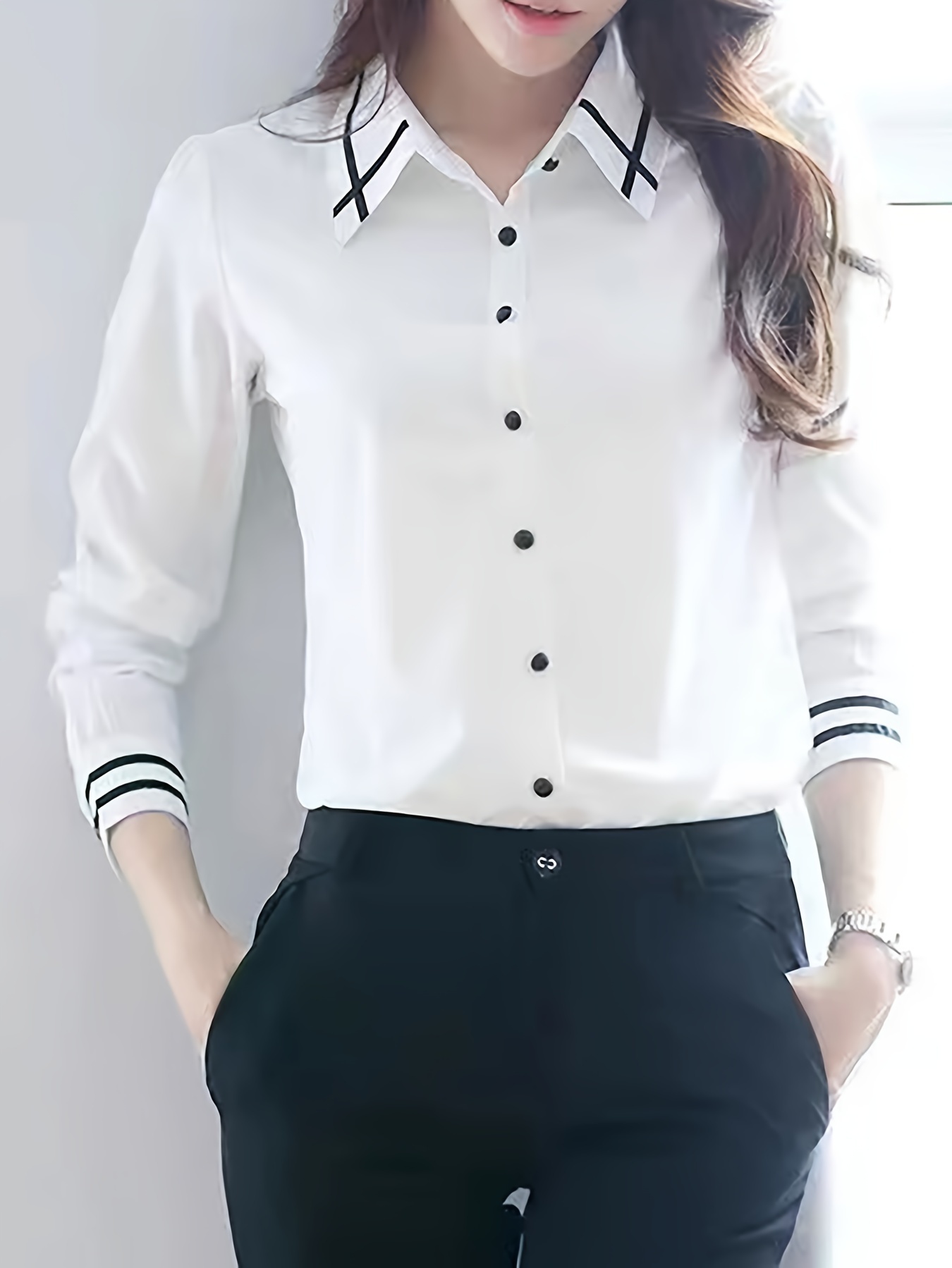 womens white shirt with black trim