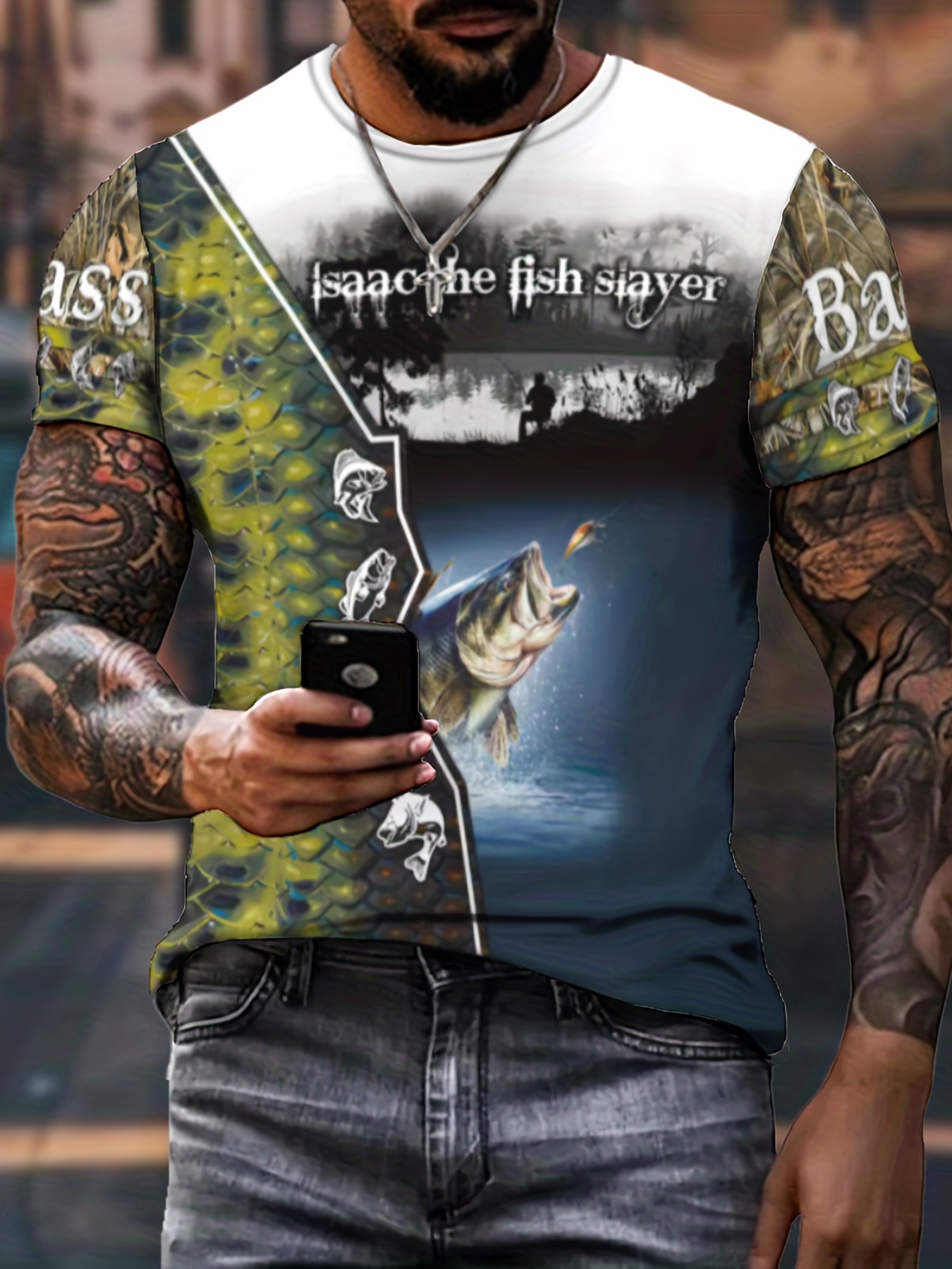 Fishing Theme Pattern Print Men's Comfy Chic T shirt Graphic