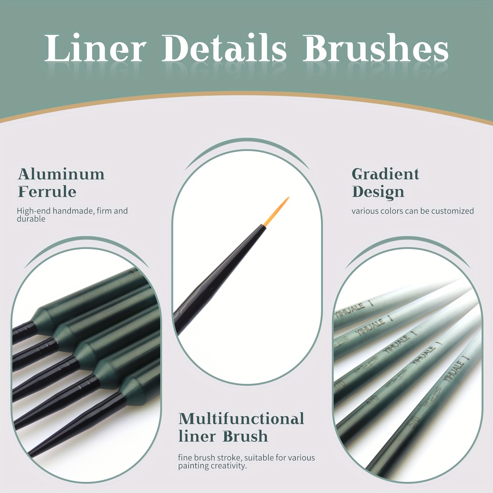 Nail Art Liner Brushes Set, YIHUALE 5PCS Nail Art Brush for Long Lines,  Liner Brush UV Gel Polish Paint Design, Thin Nail Brush (Green)