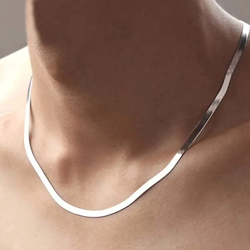 925 Silvery Necklace 4mm Snake Chain Men Women Couple Sterling Silver Jewelry, Jewels Blade Chain,Temu