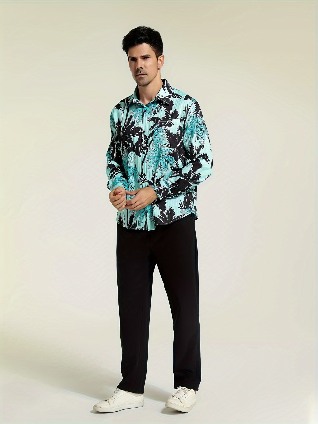 Men's Casual Hawaiian Style Tree Pattern Slim Fit High - Temu