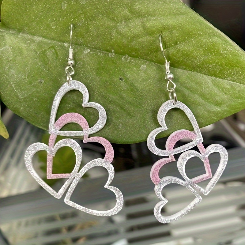 Hollow Heart Dangle Earrings Acrylic Jewelry Gift