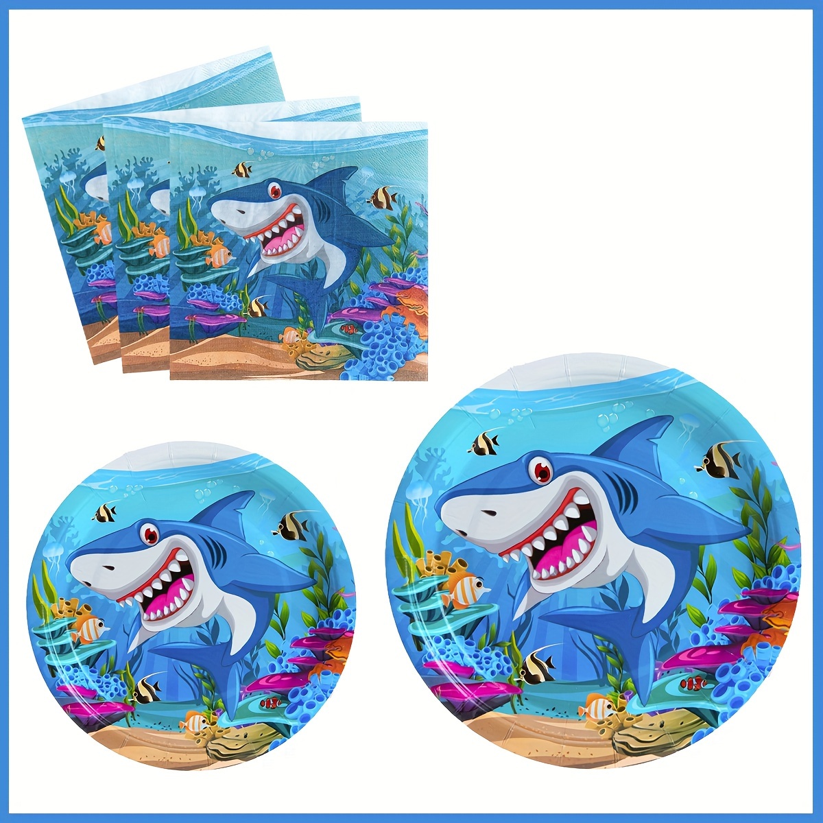 

72pcs/set, Shark Shark Party Supplies Shark Plate And Napkin Set For 24 Guests Disposable Blue Sea Shark Tableware Set For Birthday Pool Party Decoration