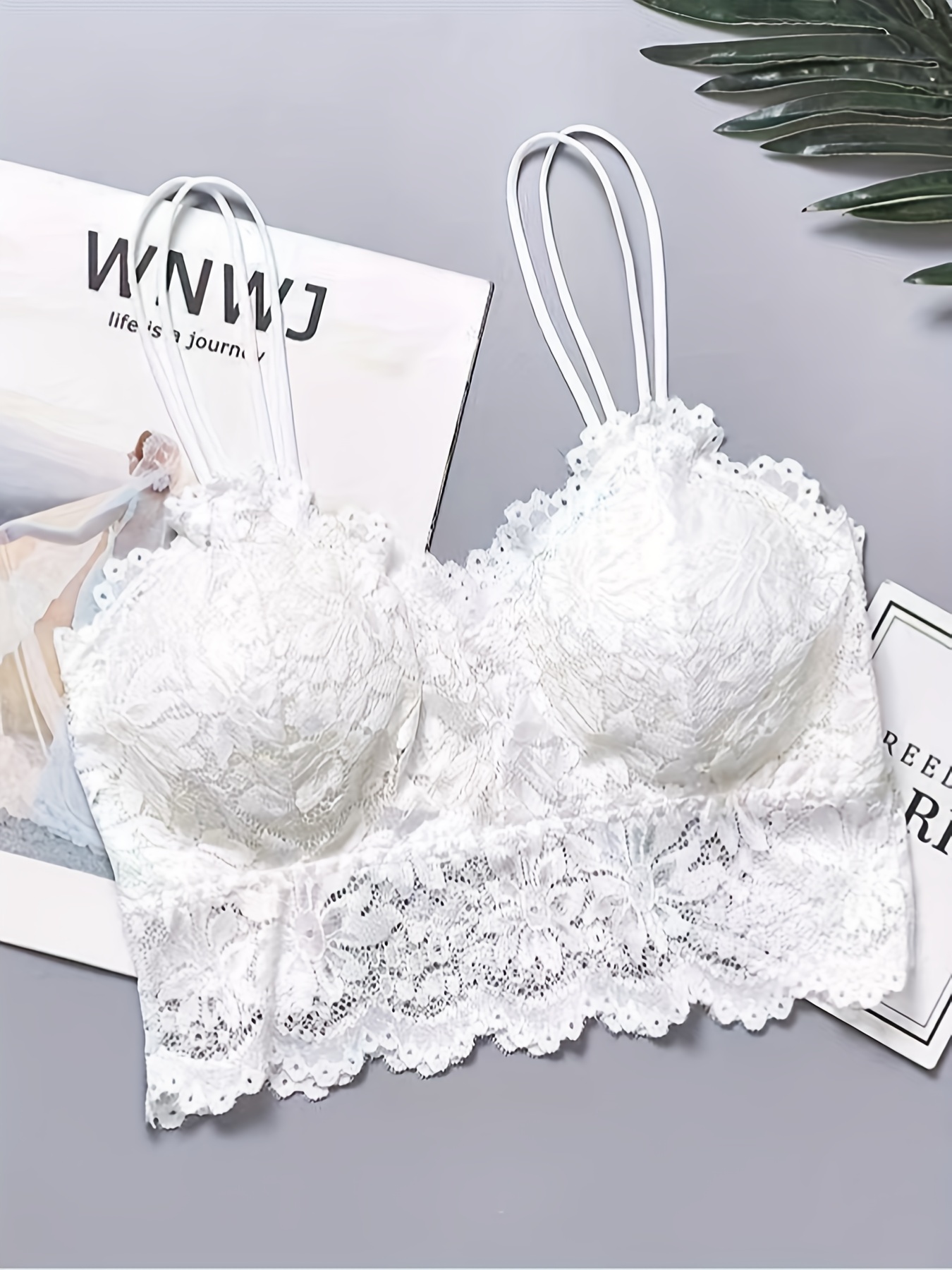 Floral Lace Wireless Bra Comfy Elegant Scallop Trim Double - Temu