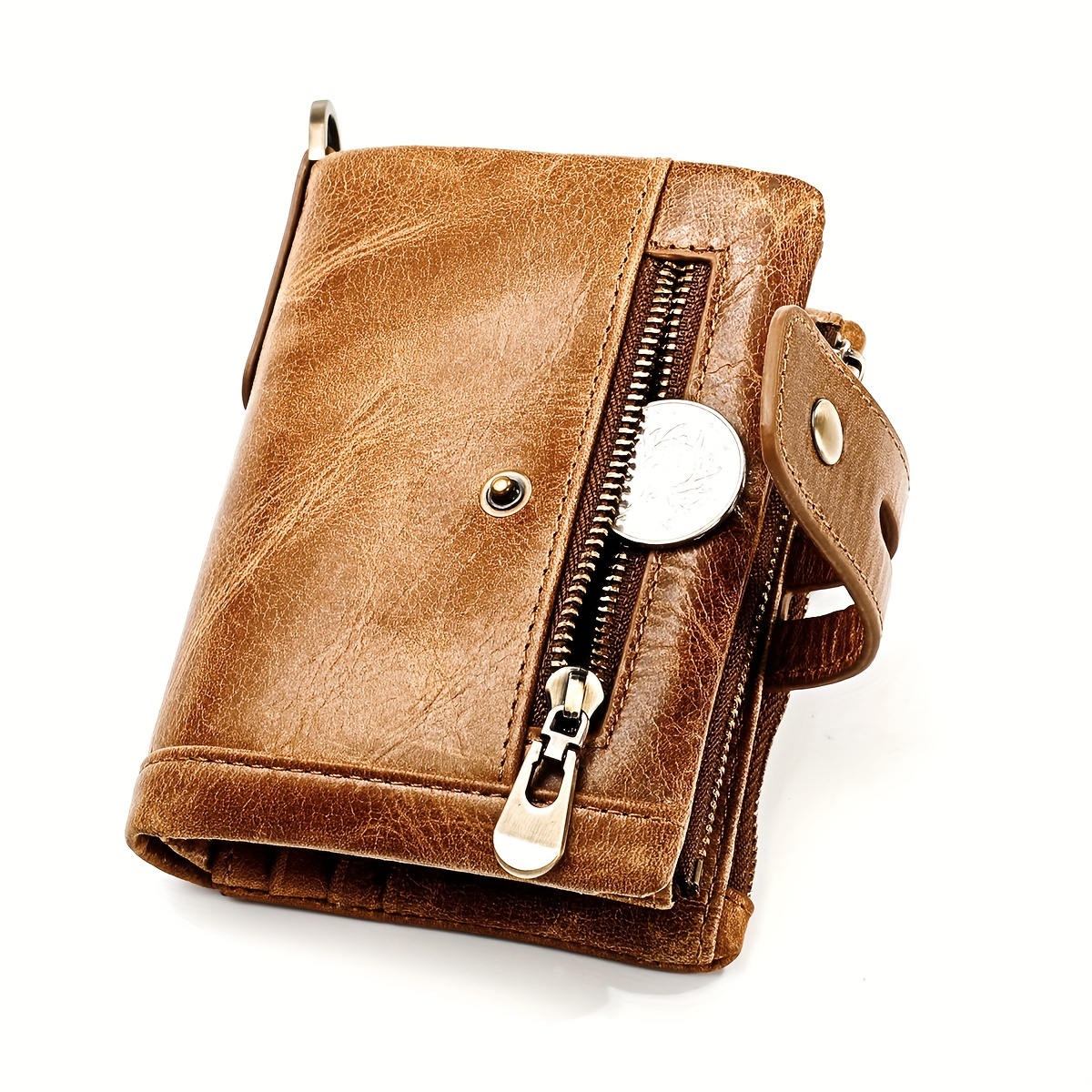 2023 New Cowhide Men Wallets Genuine Leather Short Card Holder Chain Men Purse High Quality Brand Male Wallet,Temu