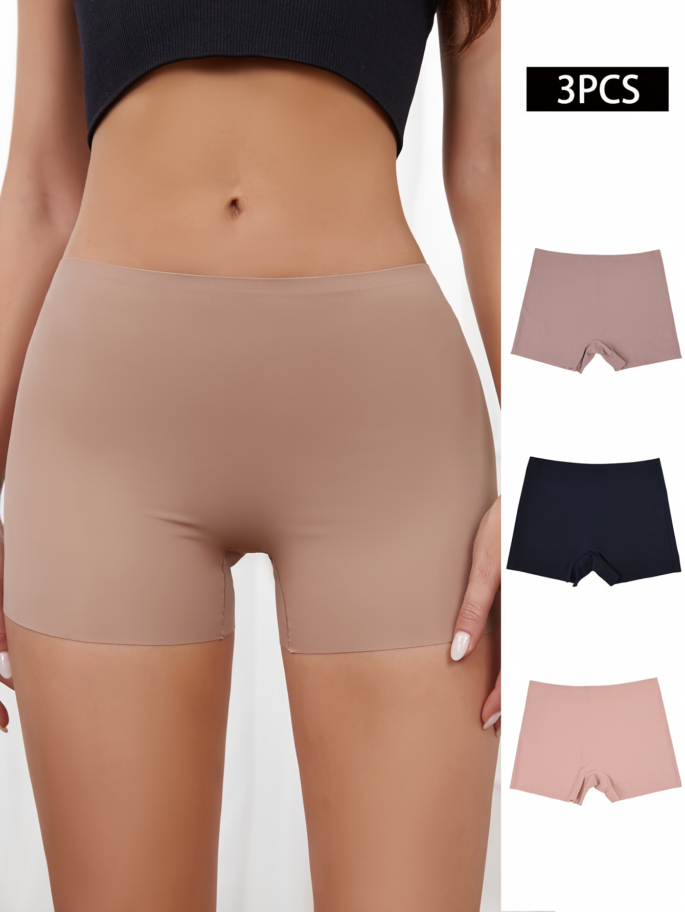 3pcs Seamless Solid Boyshort Panties, Soft & Comfortable Stretch Panties,  Women's Lingerie & Underwear