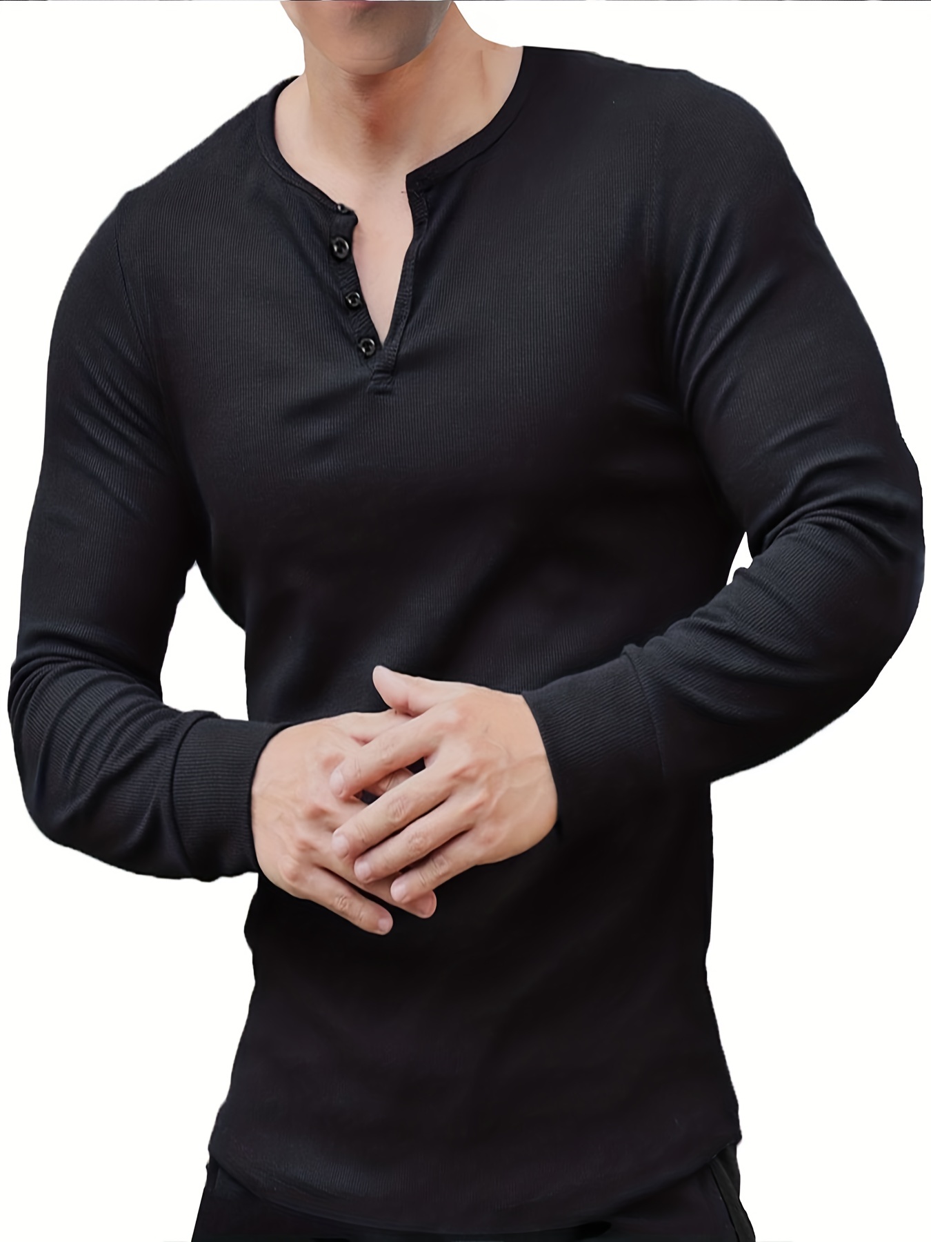  Long Sleeve Shirts for Men Henley Shirts Solid Color Undershirt  Button T Shirts Muscle Shirt Waffle Thermal Undershirt Black Tshirt Men  White Medium : Sports & Outdoors