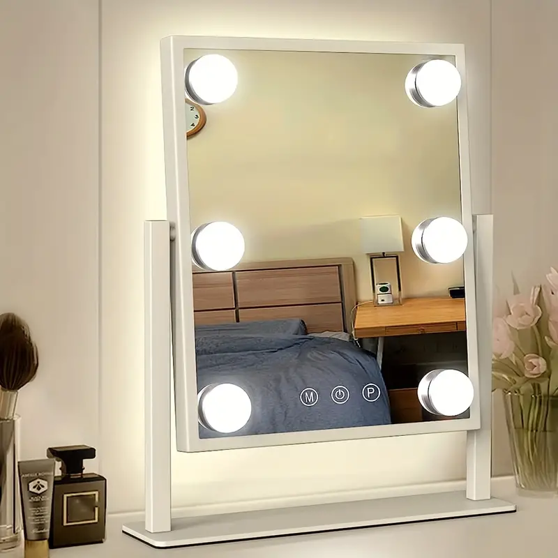 Specchio Vanity Con Luci, Specchio Per Trucco Illuminato Hollywood Con 3  Modalità Di Colore E 6 Lampadine A LED Dimmerabili, Rotazione A 360°