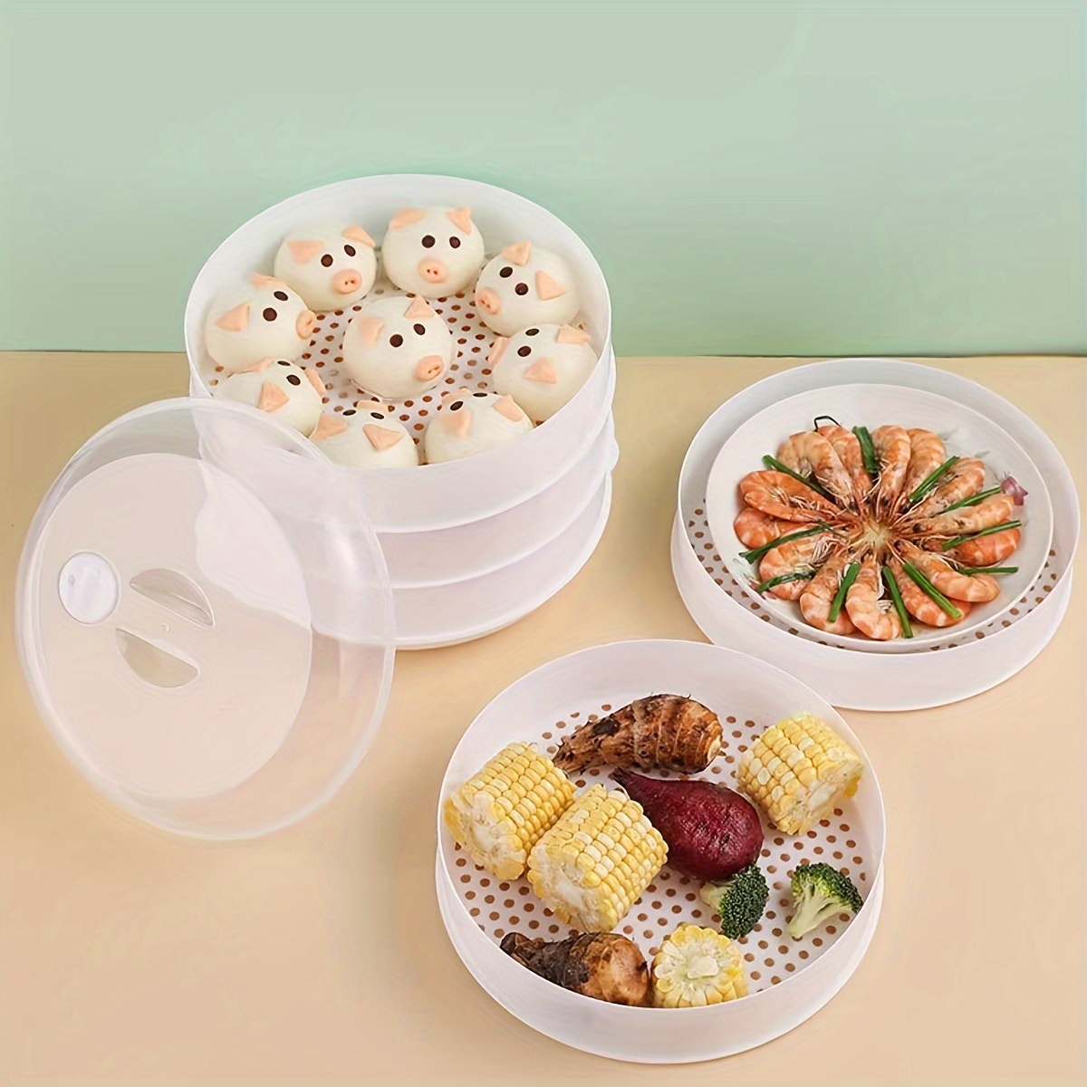 Vegetable Steamer With Lid And Tray Microwave Cooker For - Temu