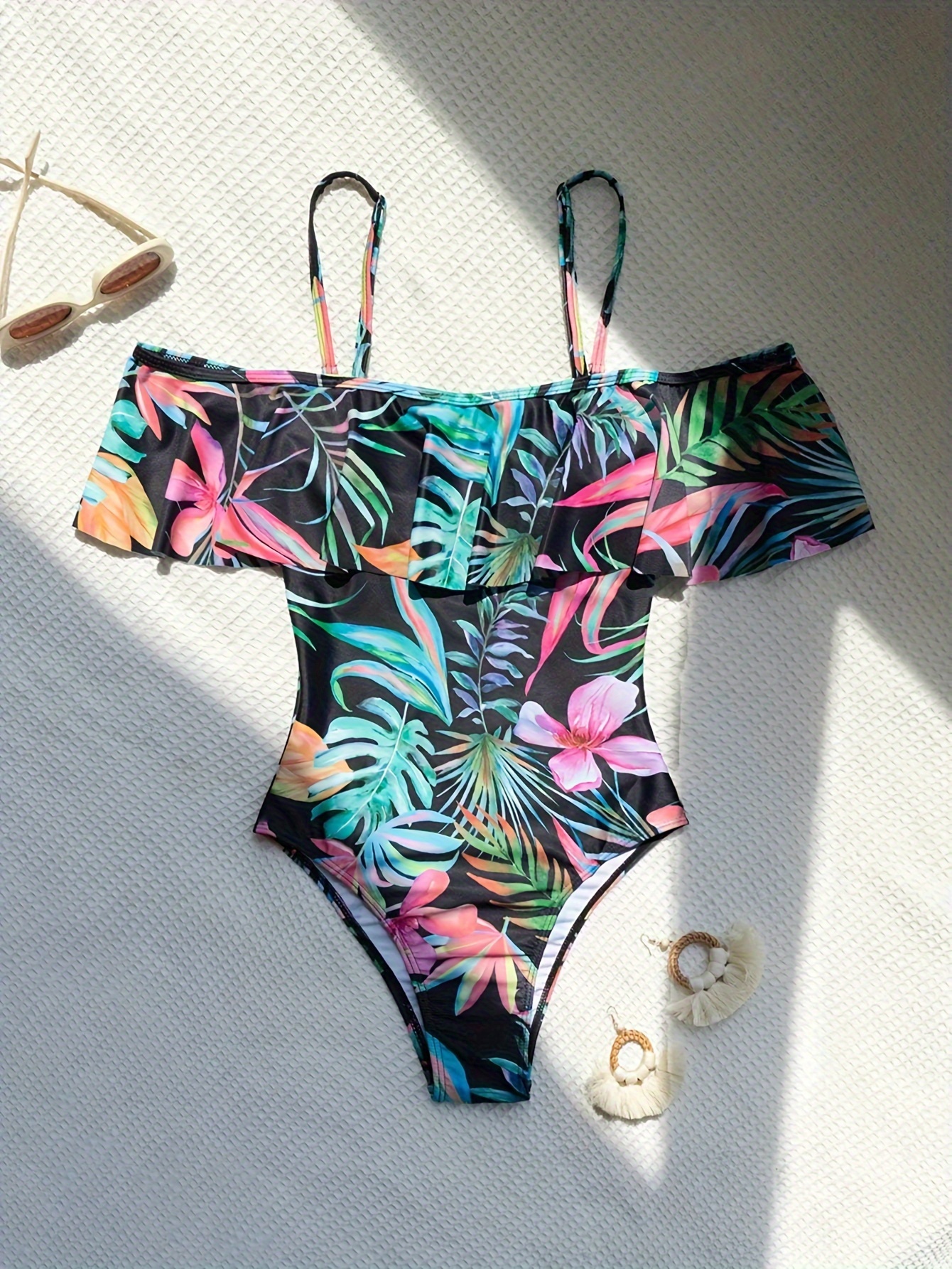 Tropical Print Sporty One Piece Swimsuit