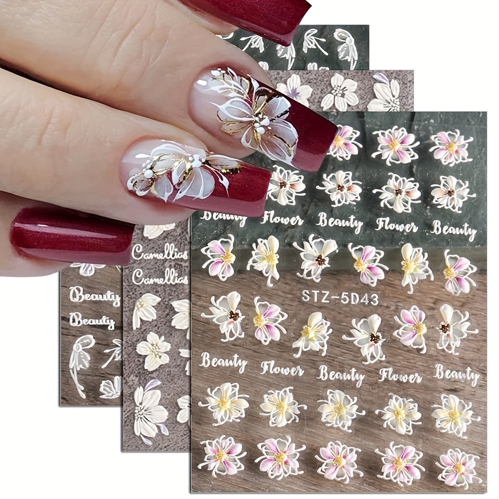 Bronzing Rose Gold Lace Daisy Nail Art Stickers, 2pcs Summer