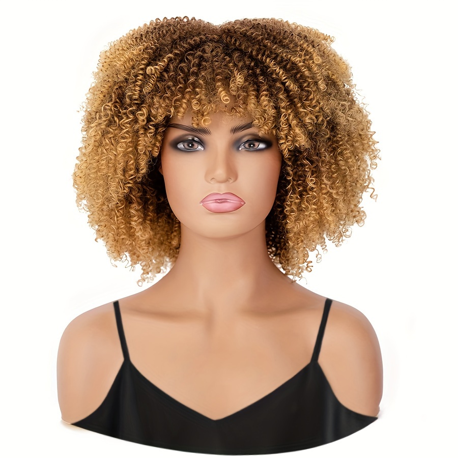 Afro Curly Black Synthetic Wigs Nature Looking Heat Temu