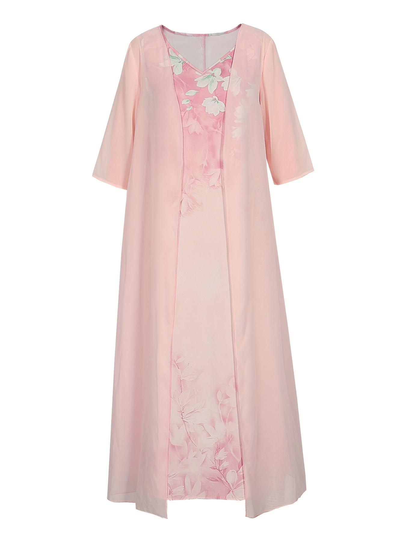 Floral Print Tank Dress & Half Sleeve Coat Set