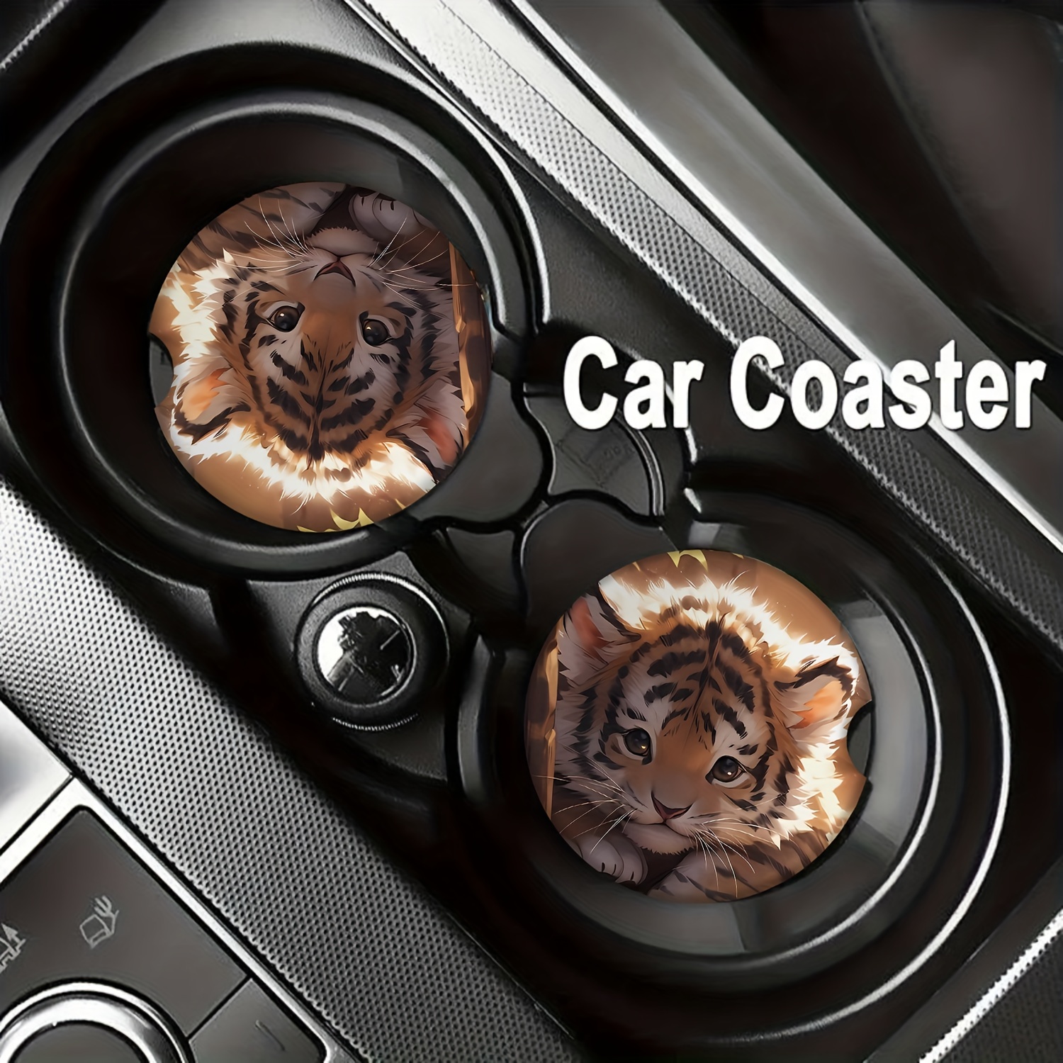Cute Tiger Printed Absorbent Ceramic Car Cup Holder Coasters Temu