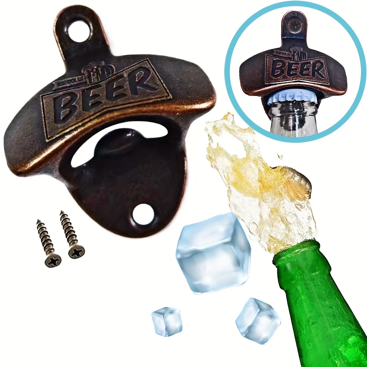 1pc, Retro Bottle Opener, Wall Mounted Vintage Metal Ice Cold Beer Opener,  Wall Decorative Beer Opener For Bar, Pub, BBQ, Home Bar, Kitchen Gadgets, B