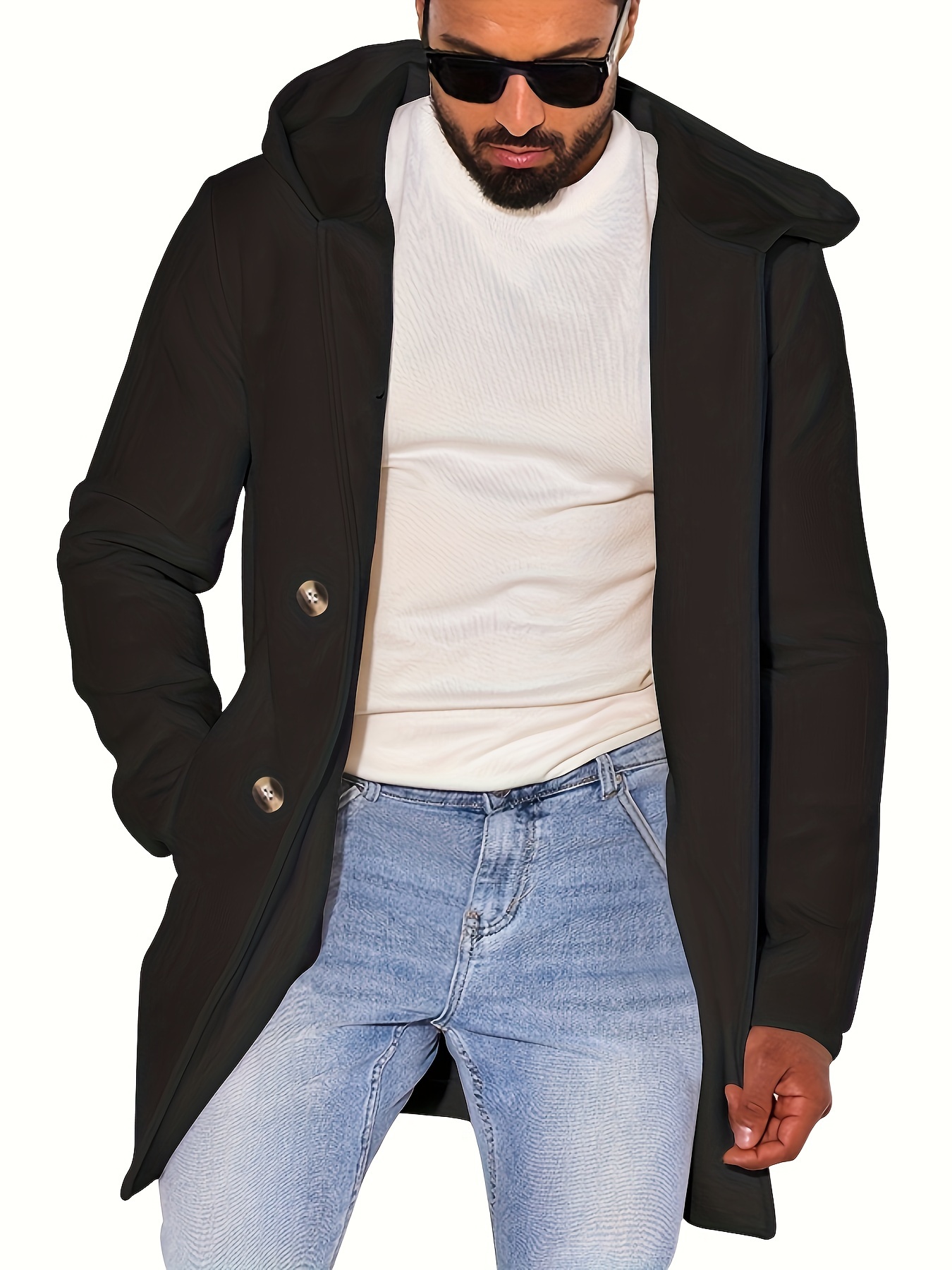 Men's Solid Button Hooded Jacket Thick Thermal Comfy Jacket