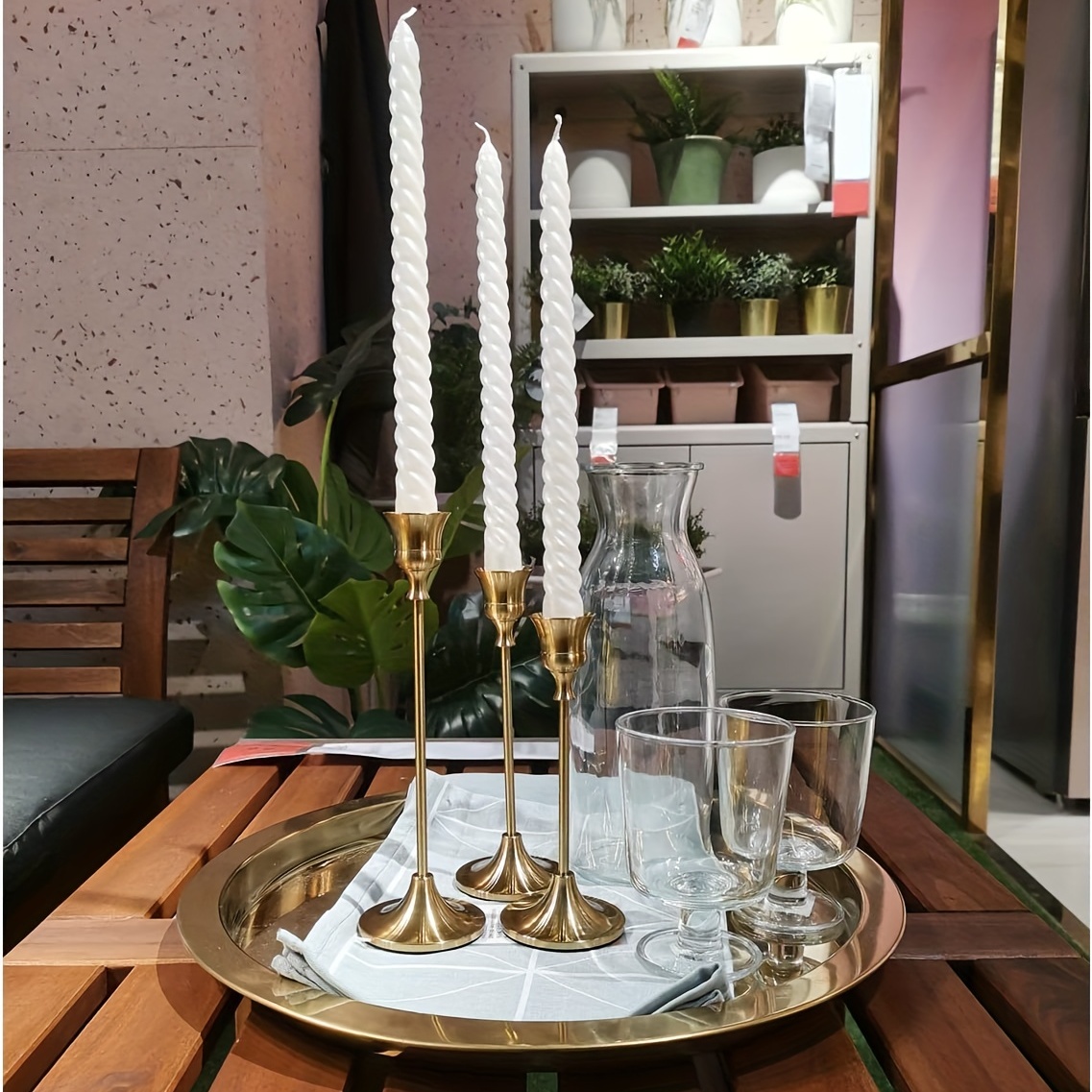 3pcs Tapered Candlesticks, Candle Holders, Brass Golden Candlestick Set,  Vintage Modern Decorative Dining Table Mantel Wedding Housewarming Gift