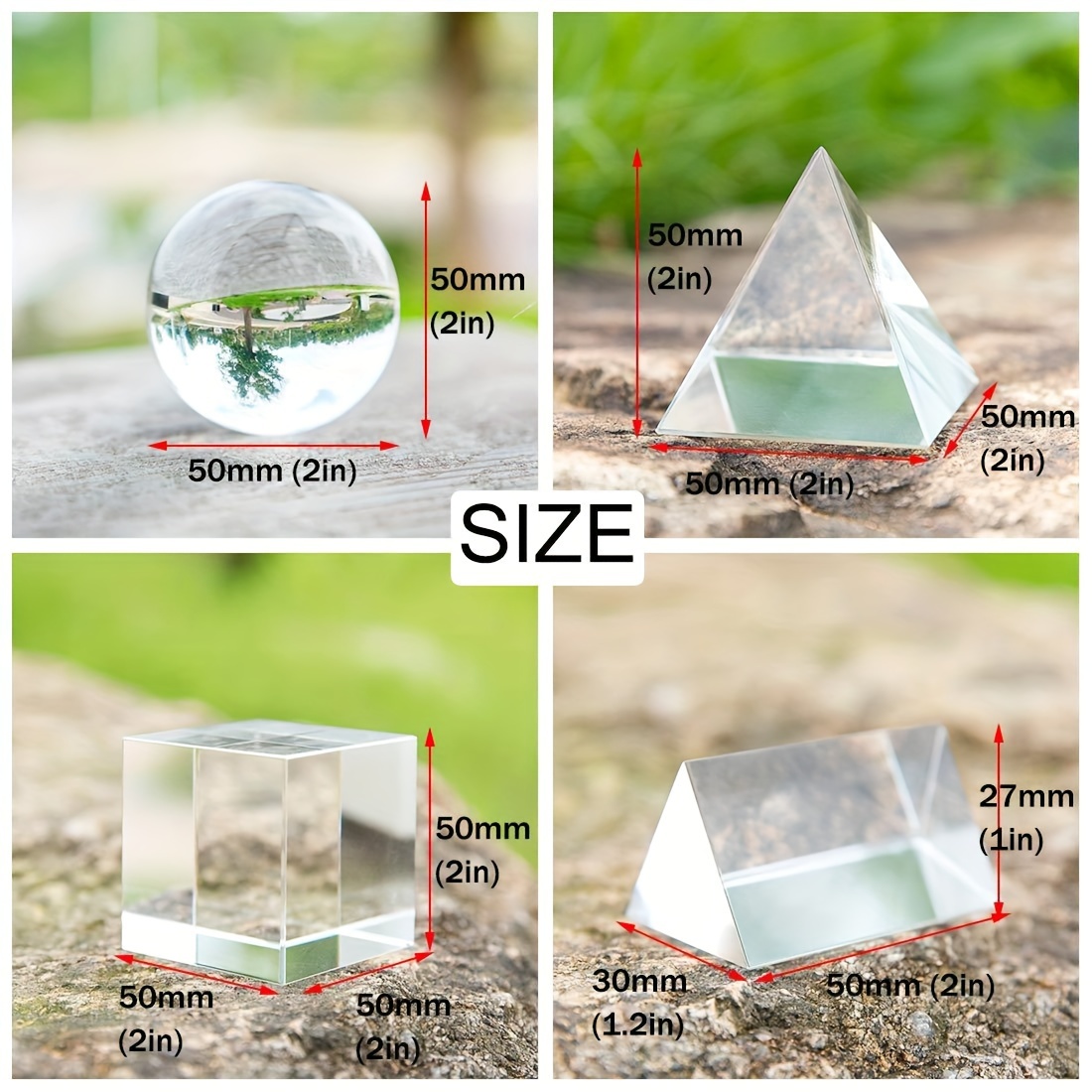 Supkiir Lot de 5 prismes de photographie en cristal optique K9 avec boule  de cristal en verre triangulaire prisme cubique et pyramide optique, prisme