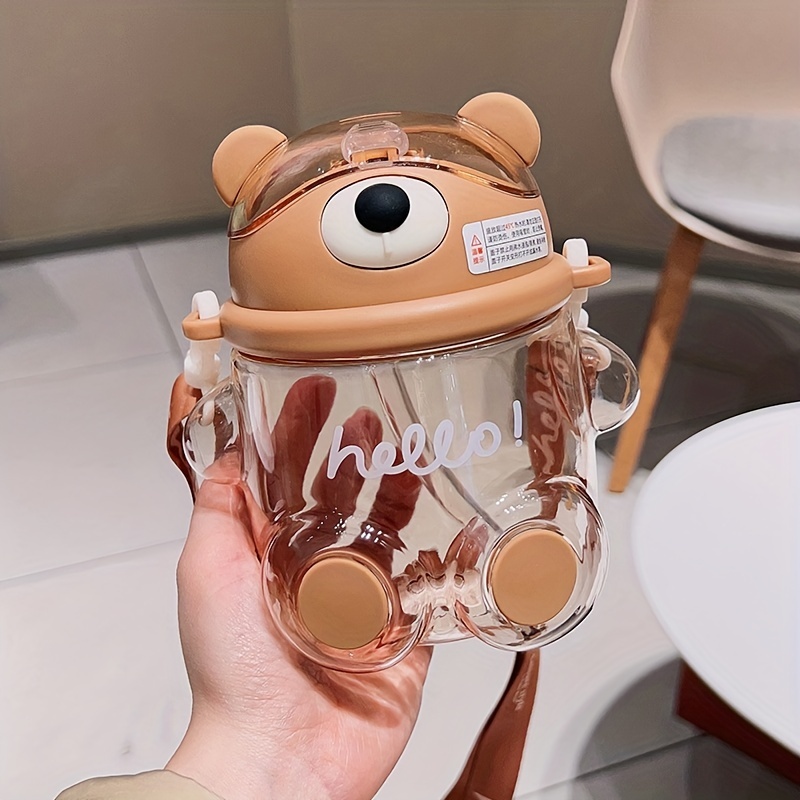 Cute Bear Water Bottle With Straw And Lanyard Perfect For - Temu