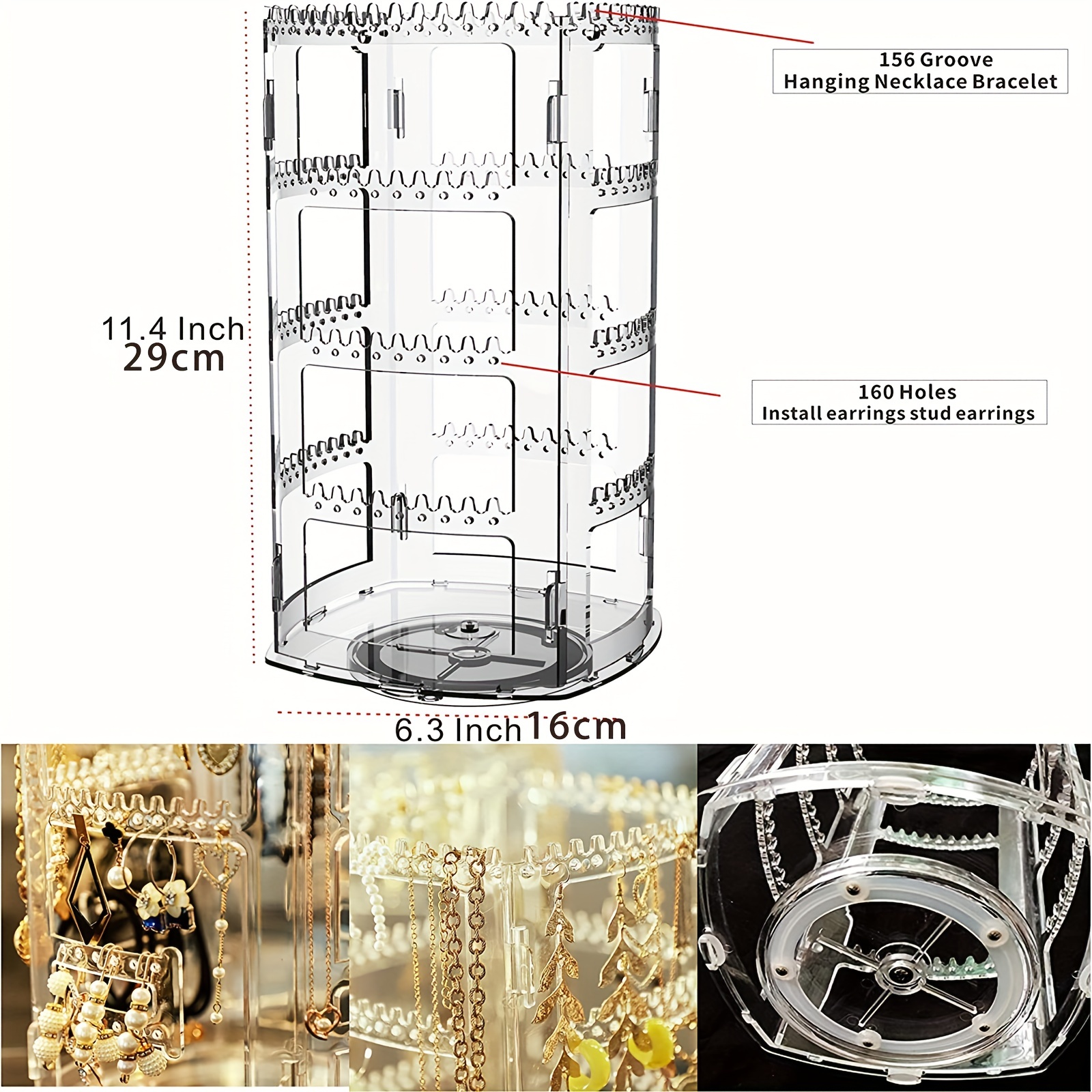 360 Rotating Earring Holder Stand Clear Earrings Organizer, Acrylic Jewelry  Storage Display Rack For Earrings Bracelets Necklaces, 400 Holes And 192 G