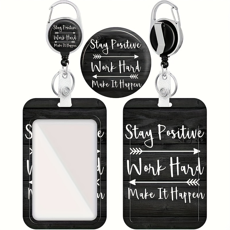 Retractable,Gaming,Badge Holder with Inspirational Quotes with Retractable Reel, ID Name Tag Worker Badge Carabiner Clip Vertical Card Protector