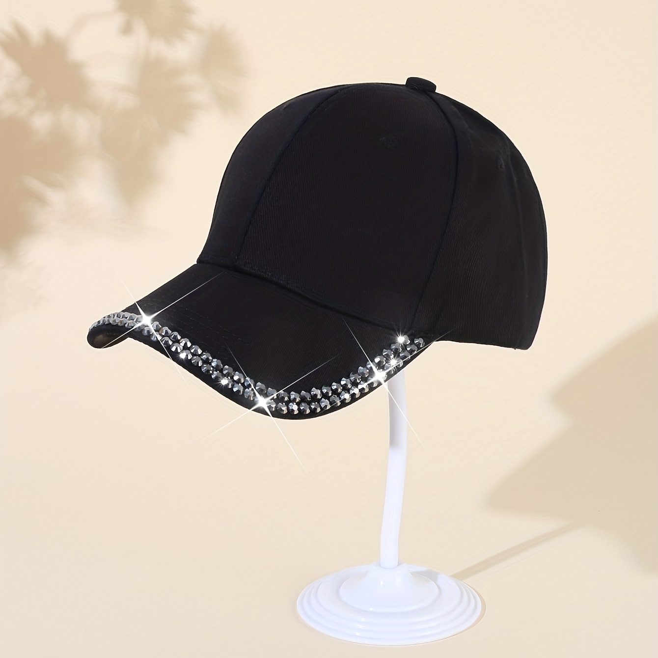 

Rhinestone Decor Black Baseball Cap Simple Casual Dad Hats Cotton Lightweight Sunscreen Sun Hat