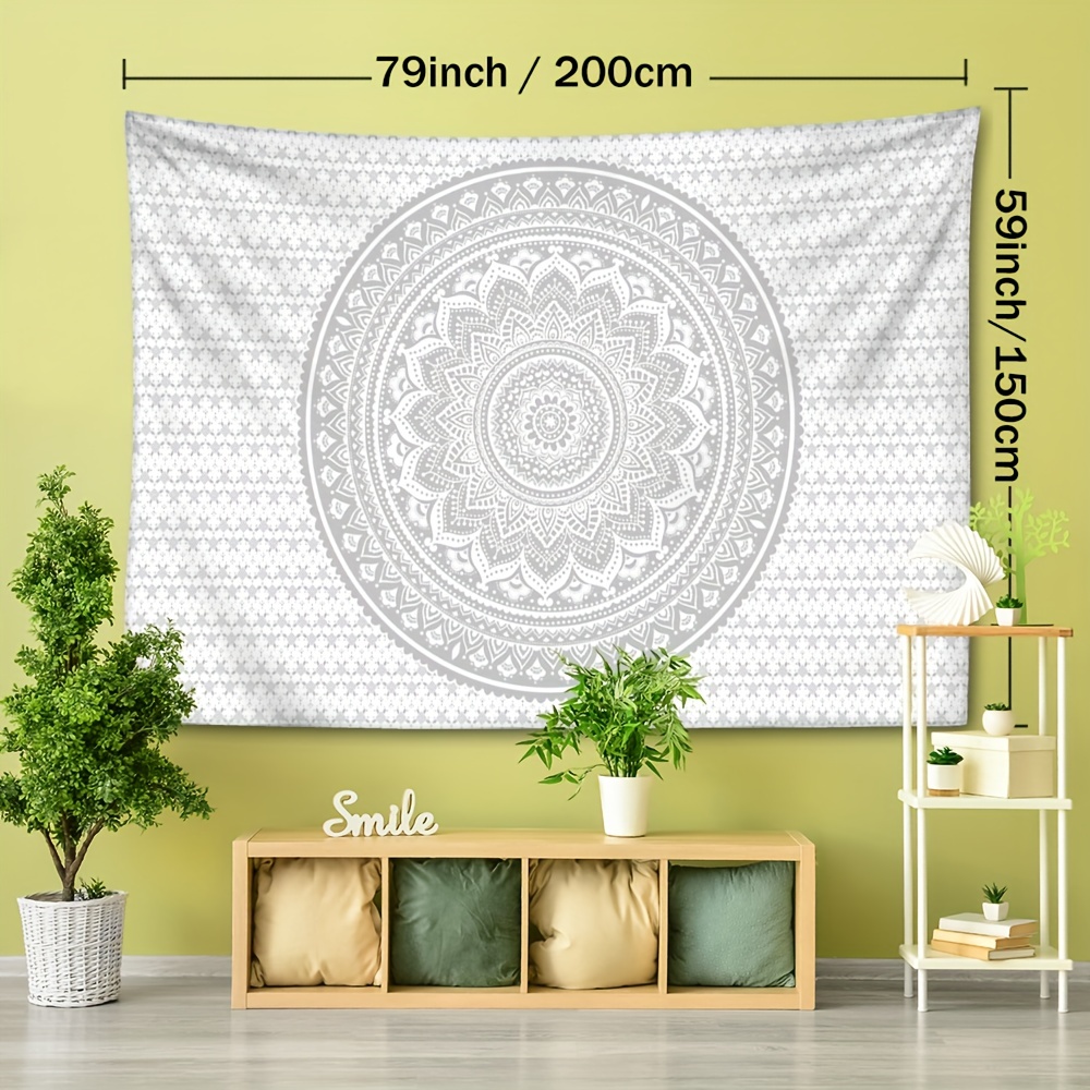 Gray White Mandala Tapestry Wall Hanging Abstract Art Hippie - Temu