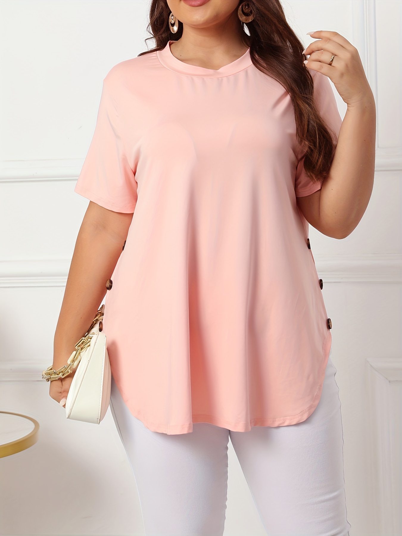 Plus Size New Round Collar Short Sleeve Chiffon Shirt T-Shirt