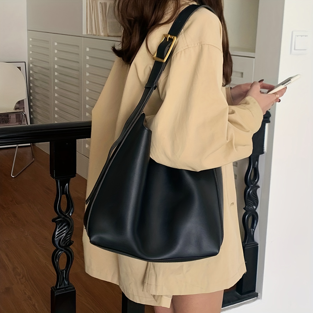 Casual Minimalist Hobo Shoulder Bag, Solid Color Versatile Handbag, Lightweight Work Bag For Women,Quilted,$6.39,Black