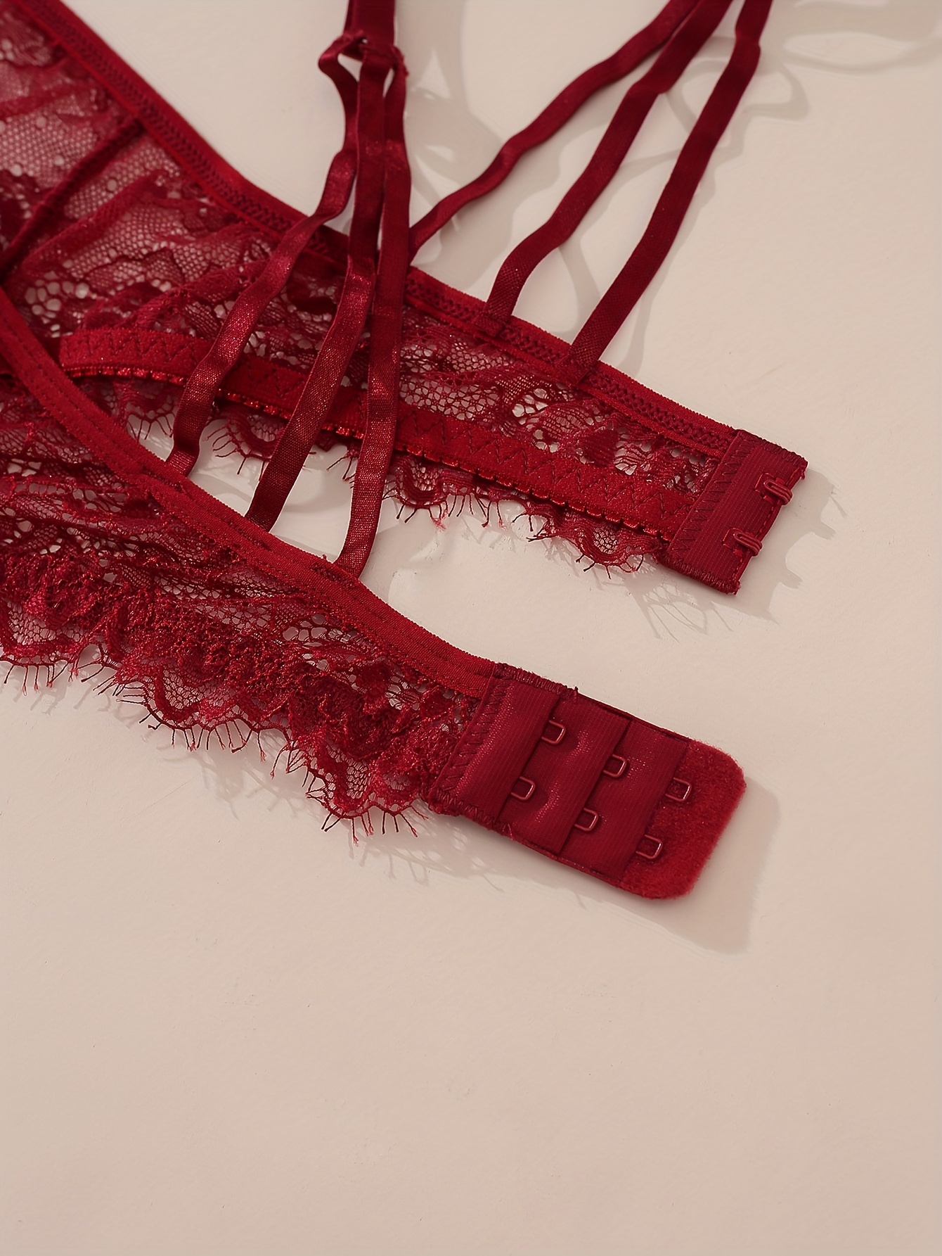 Red Eyelash Lace Bralette And Panties Set