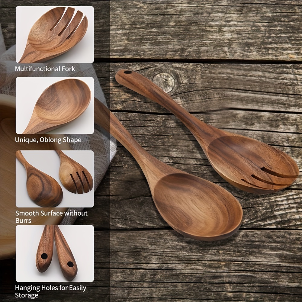 Wooden Salad Servers Set, Spoon And Fork Set, Acacia Salad Tongs Durable  Wood Salad Mixing Dinner Fork And Spoon, Long Handle Salad Server Set,  Acacia Wood Serving Utensils Set - Temu