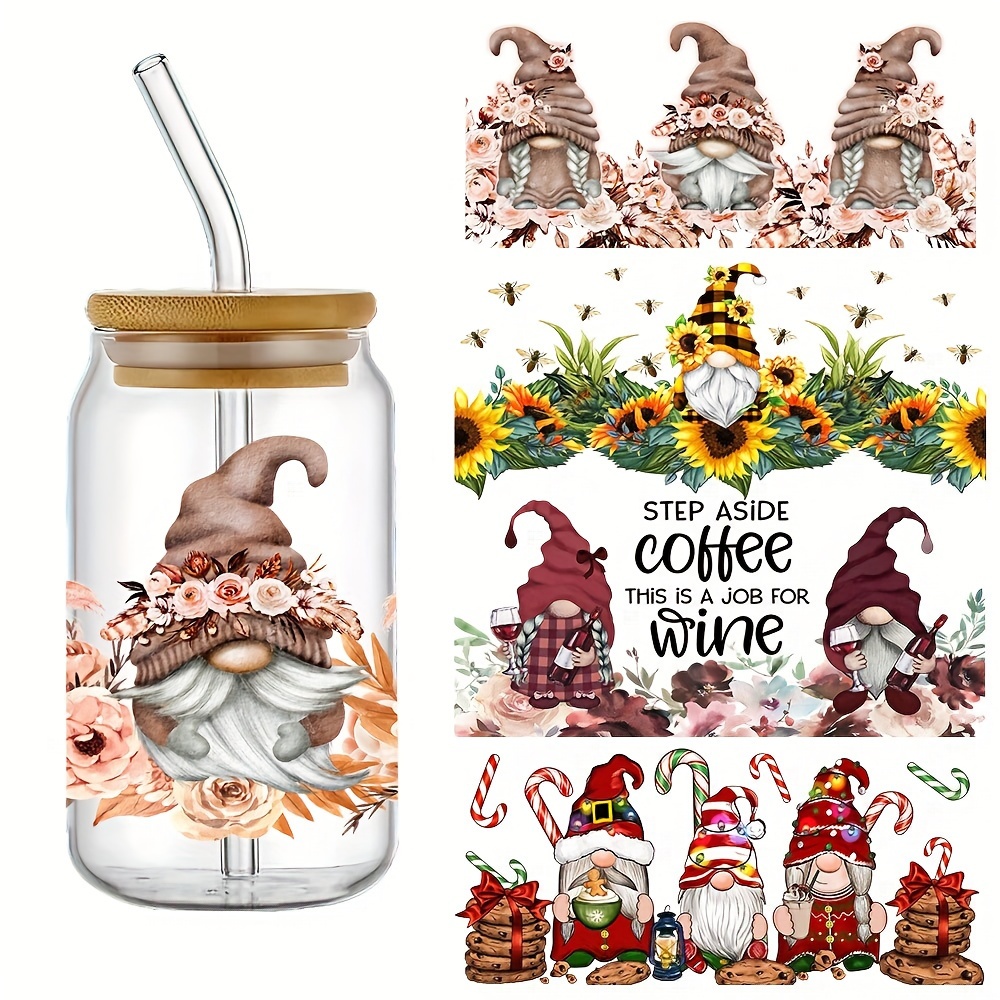 5+ NEW 16oz Glass Can Wrap Boho Gnome Design 3D UV DTF Cup Wraps stickers  Gome Lover Wraps for 16oz Libbey Glass cups Tumbler - AliExpress