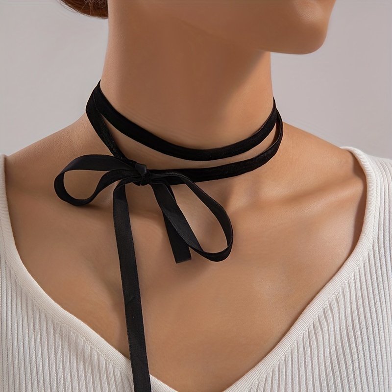 Simple Velvet Long Necklace Elegant Black Ribbon Bow Choker for Women for Evening Party Banquet Gift,Temu