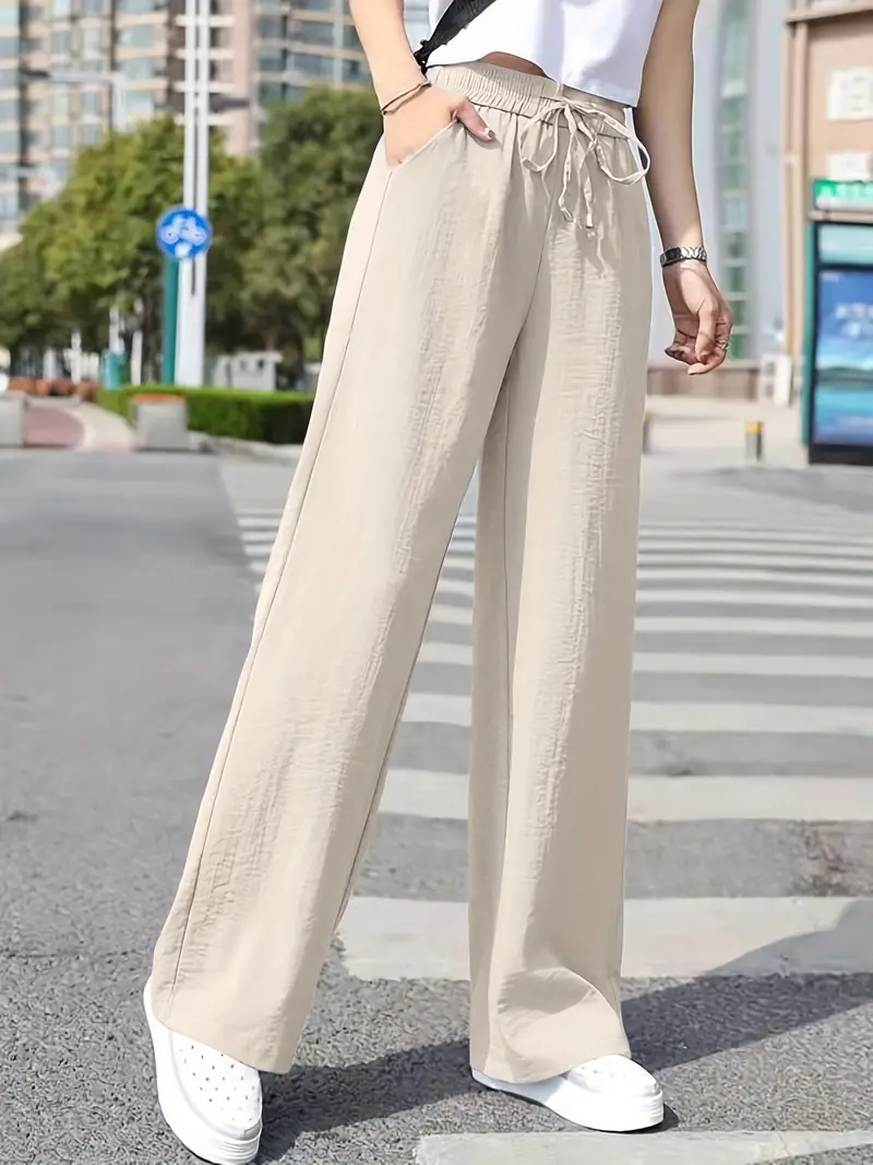 Minimalist Solid Drawstring Pants Casual Long Length Elastic - Temu Mexico