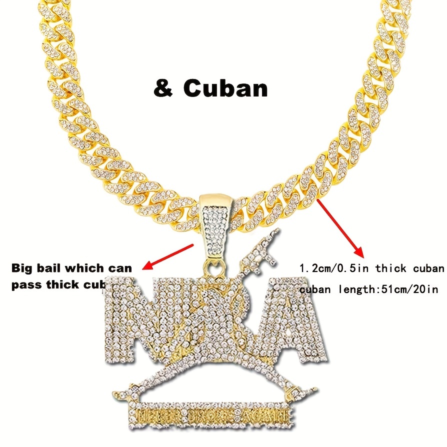 Sea Hook Pendant Iced Miami Cuban Chain Silvery/golden Bling - Temu