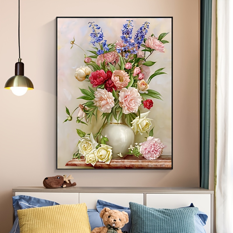 1pc 5d Diy Artificial Full Round Diamonds Painting Set For Adults Beginners  Frameless Flowers Pattern Diamonds Art For Home Wall Decoration And Gift