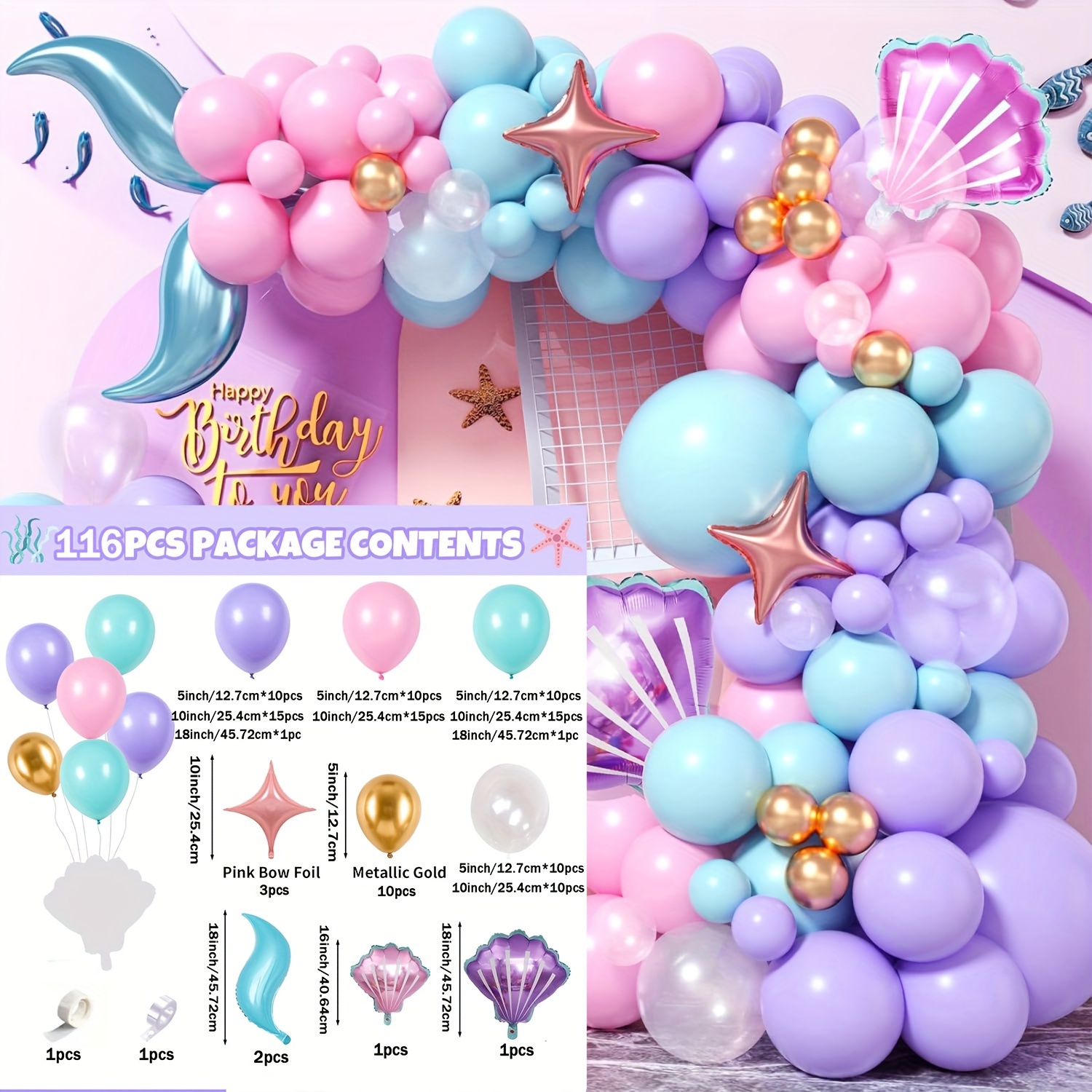86/136pcs Pink Purple Beauty Fish Scale Mermaid Balloon Wreath