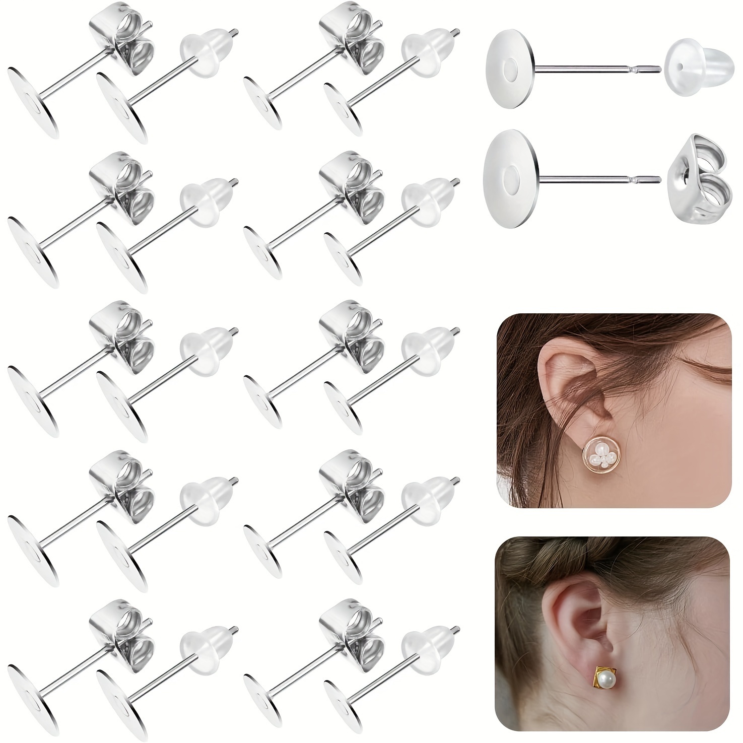 450PCS Gold Earring Posts and Backs,Hypoallergenic Earring Studs for  Jewelry Making,Stainless Steel Flat Pad with Butterfly and Rubber Bullet  Earring Backs (4mm, 6mm) 