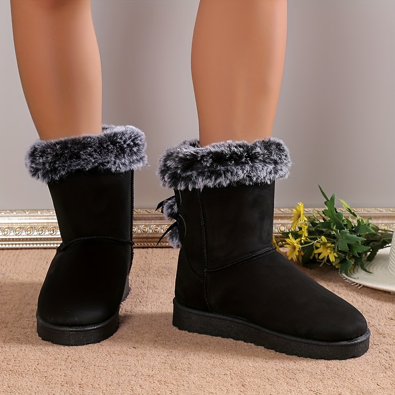 Botas Nieve Decoración Lazo Color Sólido Mujer Botas - Temu