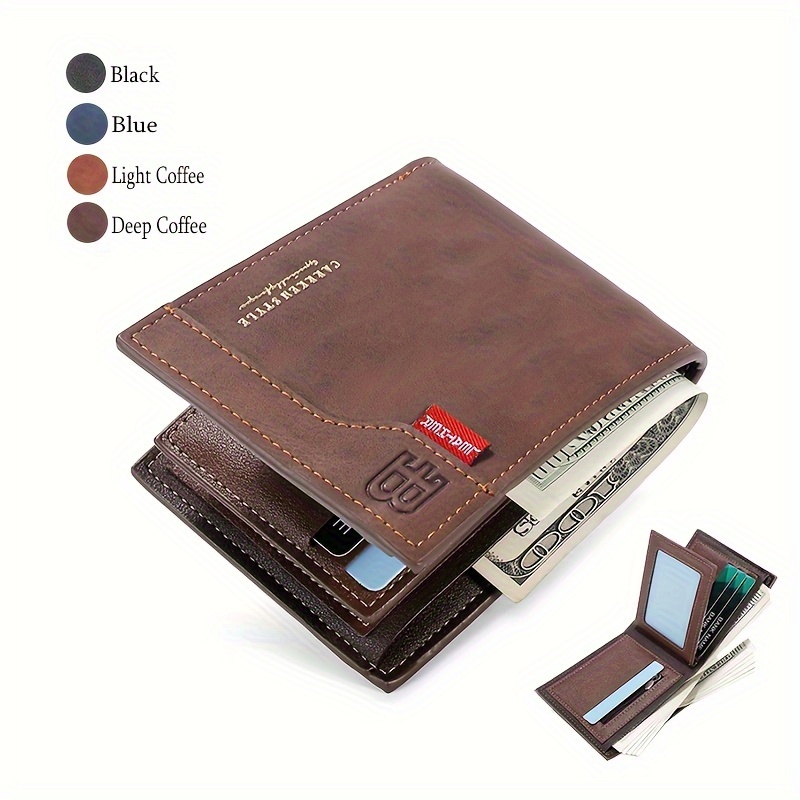 1pc Men's New Fashion Wallet, Large Capacity Coin Purse, Multi Card Slot Card Case With Zipper Coin Pocket Money Clip