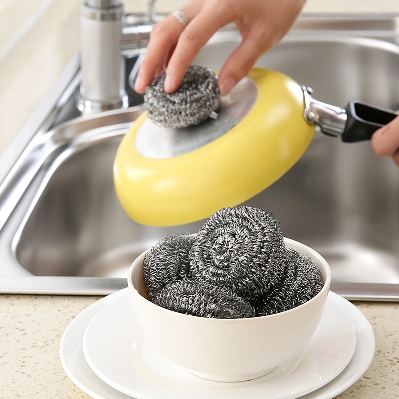4pcs Kitchen Stainless Steel Brush Bottle Household Wash Bowl & Cleaning Ball Iron